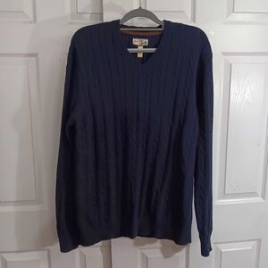 Bass Heritage Blue V Neck Cable Knit Sweater Large